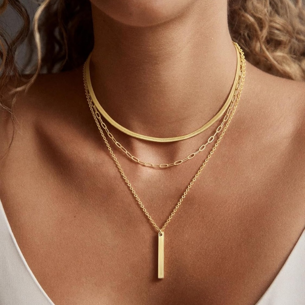 New! Gold Snake Bar Layered Necklace (1076)